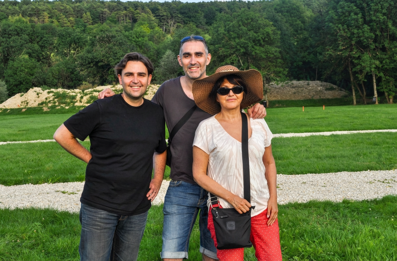 Juillet 2015. Après un repas partagé, la balade s’est imposée comme une évidence. Martine marche aux côtés de ses deux enfants, Vincent et Nicolas. Rien d’extraordinaire en apparence, et pourtant tout est là : la simplicité, la complicité, et ce lien discret mais indéfectible qui unit une mère à ses fils. Un moment suspendu, fait de pas tranquilles, de sourires et de présence.